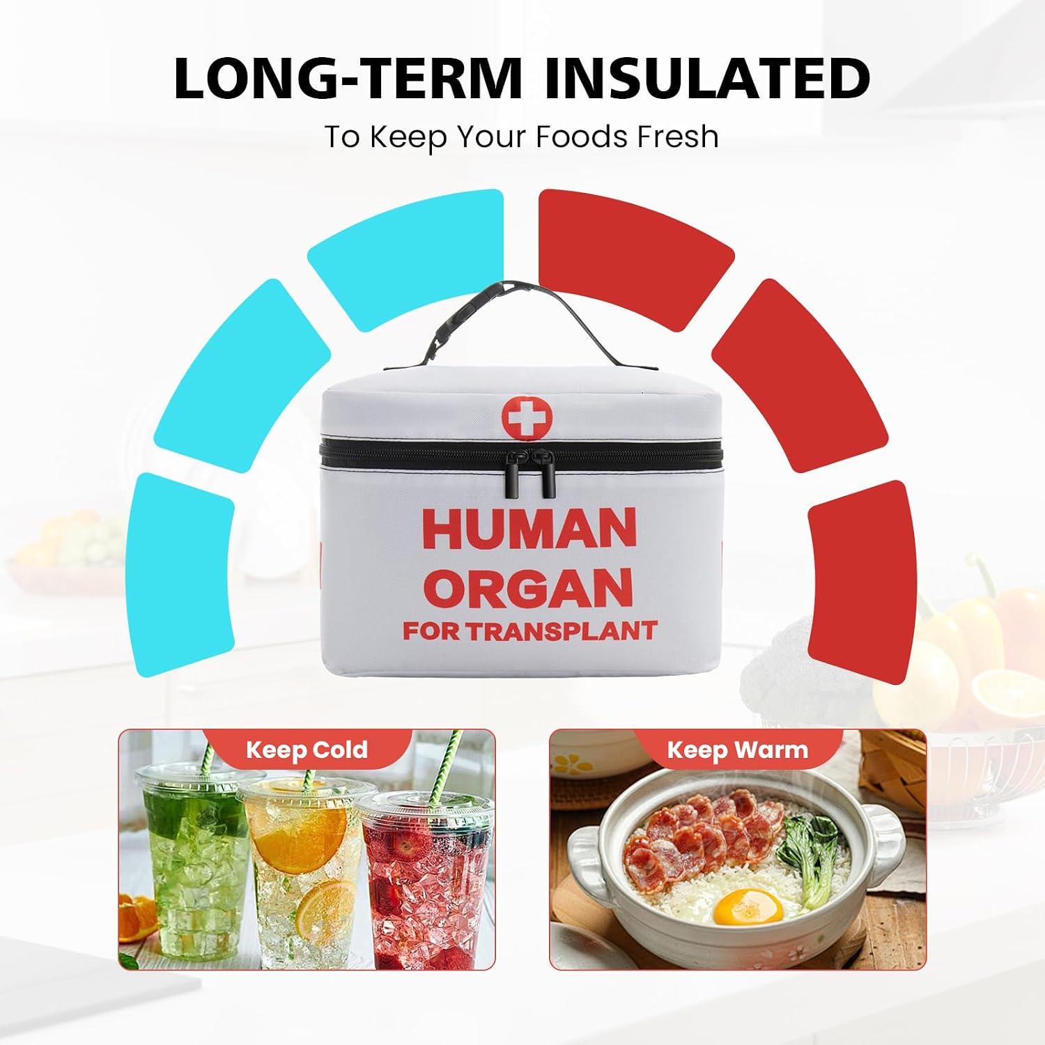 Funny Human Organ for Transplant Insulated Lunch Box-Portable Reusable Medical Nurse Lunch Bag with Detachable Handle for Women Men and Kids-Gag Gift