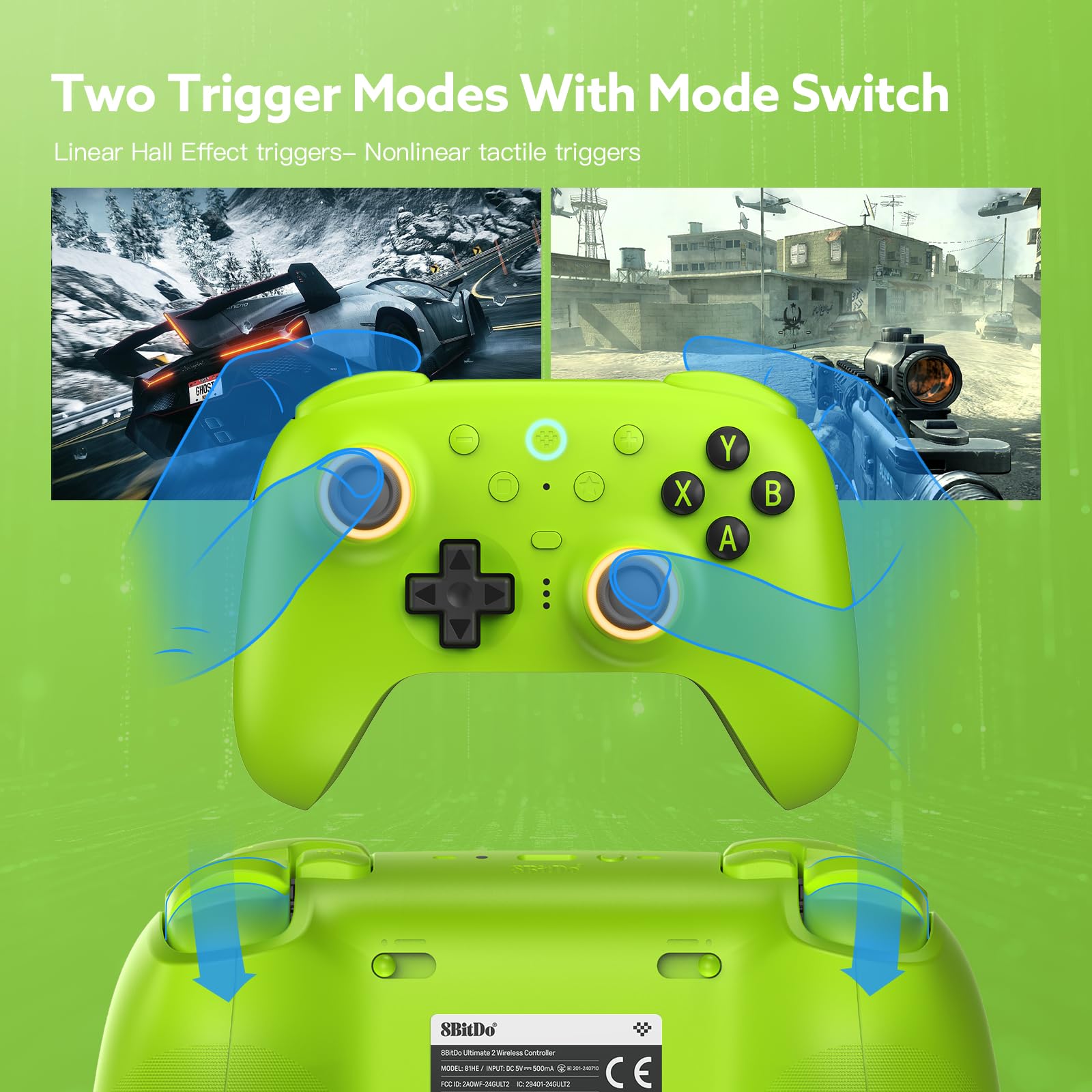 8BitDo Ultimate 2 Wireless Controller per PC/Android/Apple/Steam, Joystick TMR, Effetto Hall Commutabile/Trigger Tattili, Anello Fuoco RGB, 8Speed Wireless Tech 2.4G Gaming Controller con Dock Ricaric