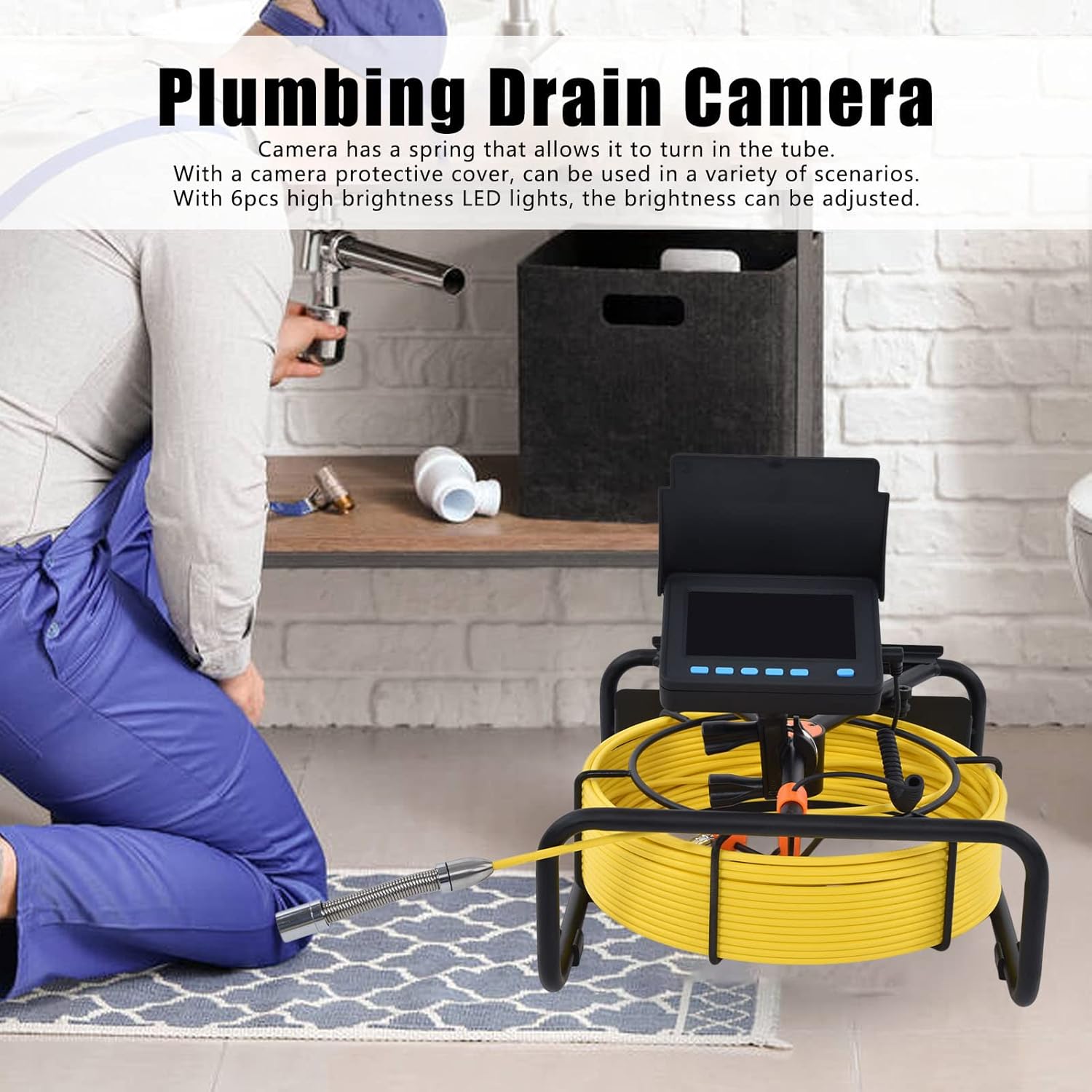 Sewer Camera 100FT, Low Temperature Resist Pipe Inspection Camera, Video Pipe Inspection Equipment Industrial Endoscope with IP68 Water Proof, for Pipeline, Sewer (US Plug 20M)
