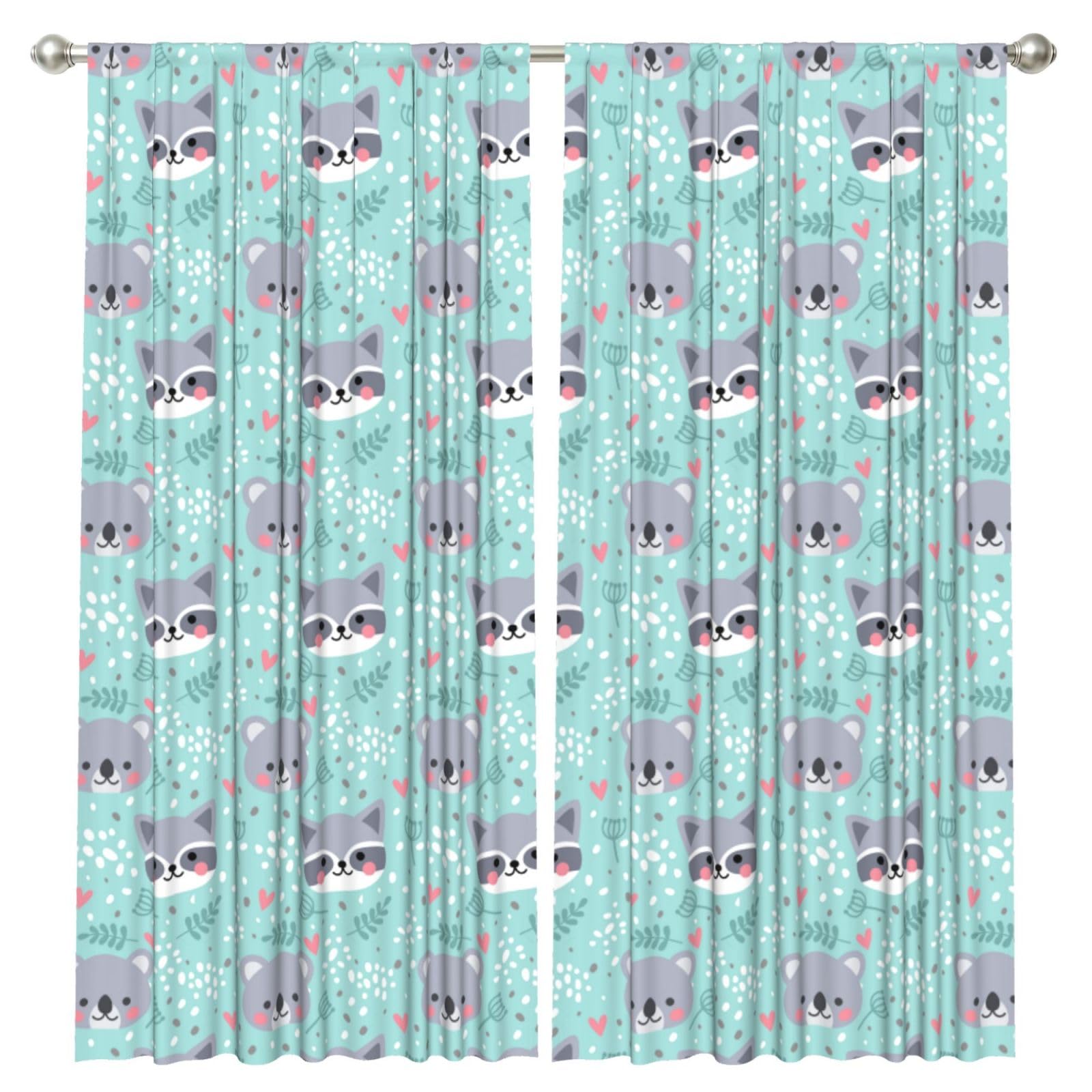 InOmak Raccoon And Koala, 2 Panels Window Curtains 52 x 84 Inch Blackout Curtains for Living Room Bedroom