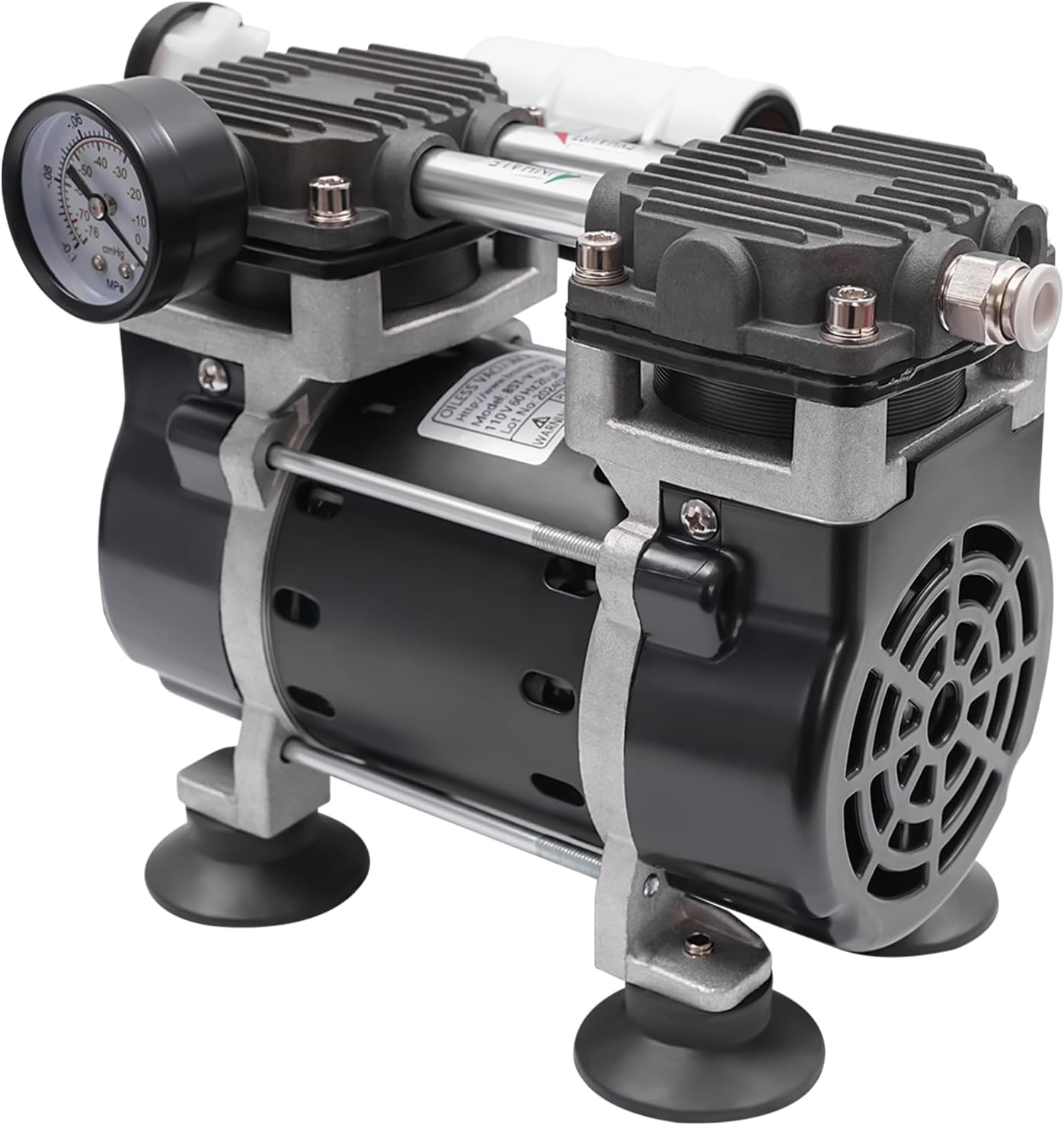 BST-V100S Oil-Free Vacuum Pump 150W – Dual-Piston, 52.8 Qt/Min, Quiet ≤48dB, Overheat & Overload Protection, Clean Airflow for Labs, Food Packaging, Electronics, Tabletop PUM