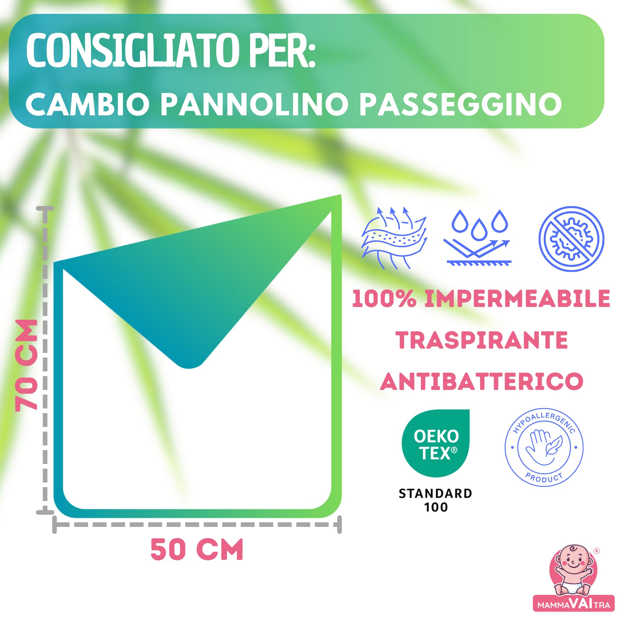 MammaVaiTra Traverse Impermeabili in Bambù - 50 x 70 cm (conf da 1 pz) - Made in Italy - Traversine Neonato Fasciatoio, Culla, Ovetto, Passeggino e Carrozzina