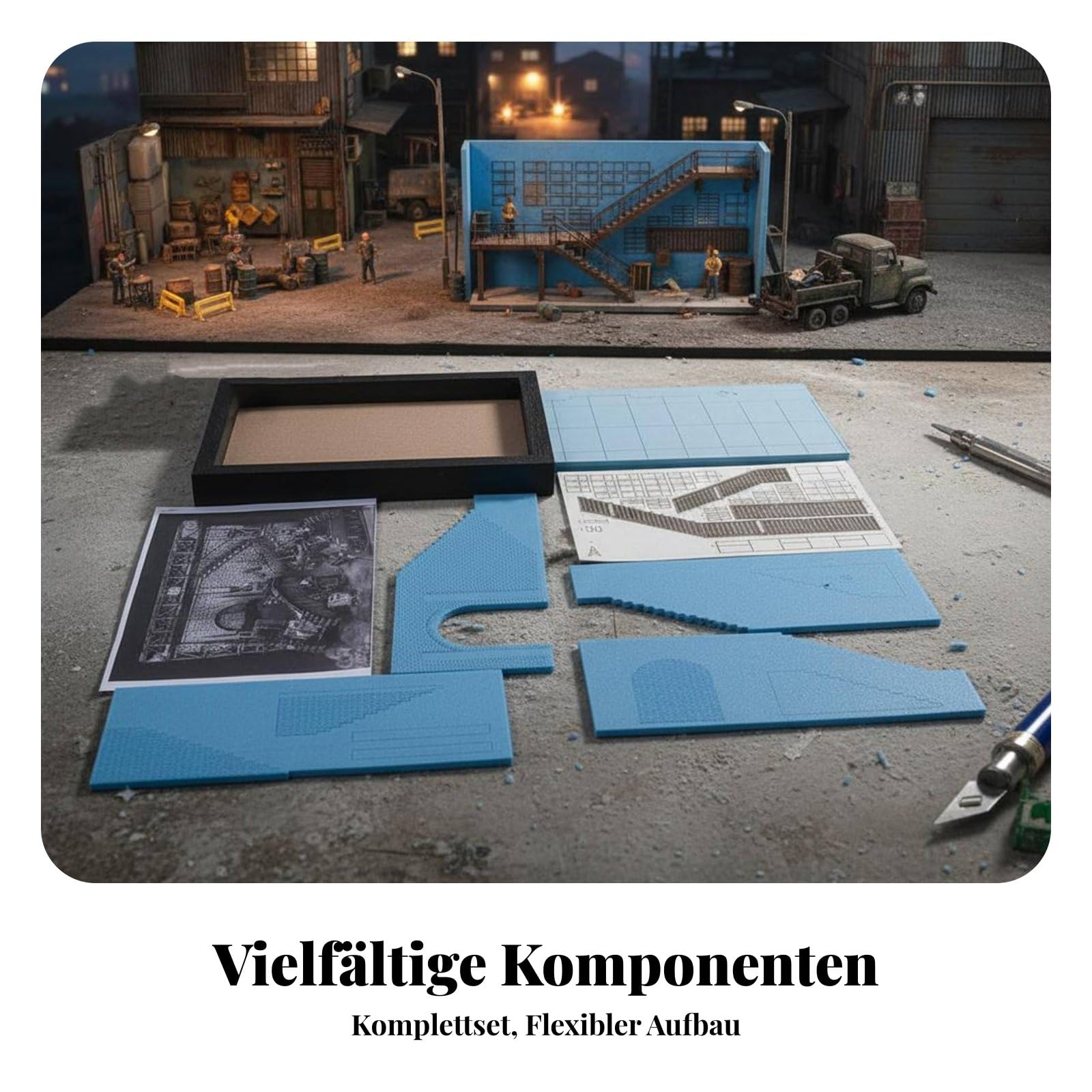 Gebäudeausstellungsbasis Diorama 1 35 Maßstab Industrieanlage Dioramenunterbau aus Papier Und Schaumstoff für Fahrzeugmodelle Figuren für Ausstellungsvitrine Bastelarbeit