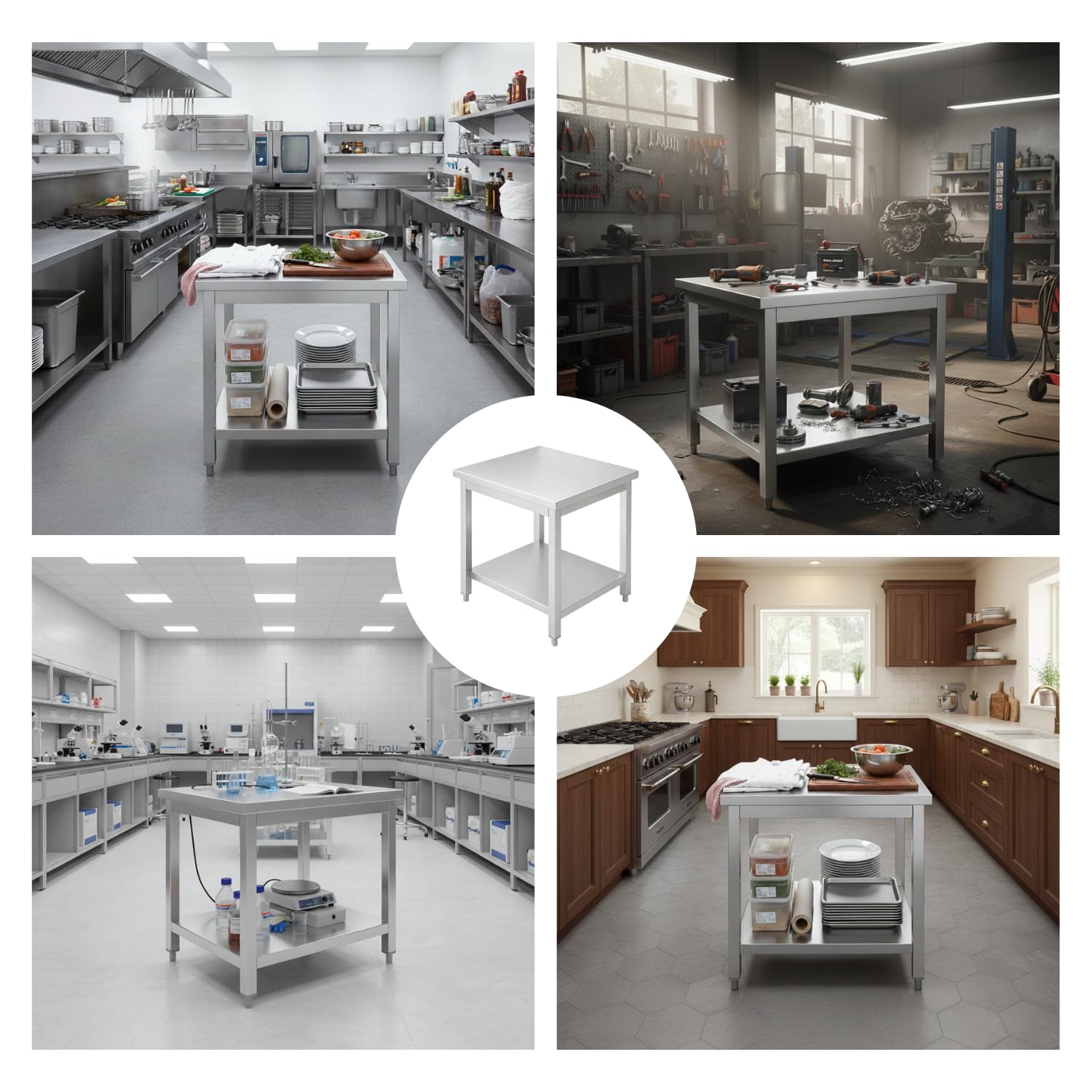 Générique Table INOX Centrale Professionnelle – 600 × 700 mm – Étagère Basse – Hauteur 850 mm