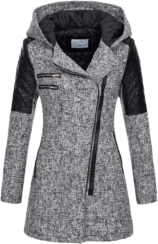 Women Warm Slim Parkas Zipper Hooded Jacket Thickening Cotton Coat Splice Outwear