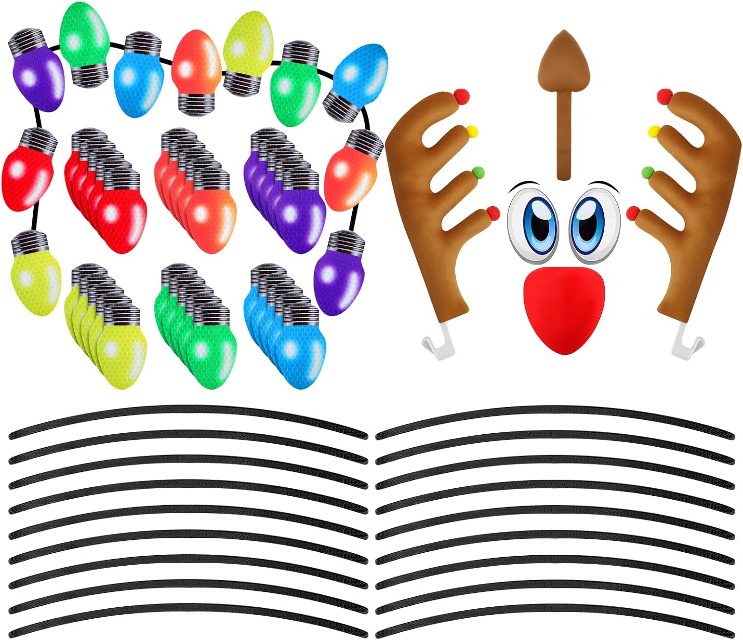 Soulchen 52 Pcs Christmas Car Decorations Reindeer Ear Antlers Nose Car Decor Magnetic Christmas Lights 30 Reflective Bulb Light Shaped Magnets 18 Magnetic Wires Ornaments Set Xmas Holiday Cute Decor