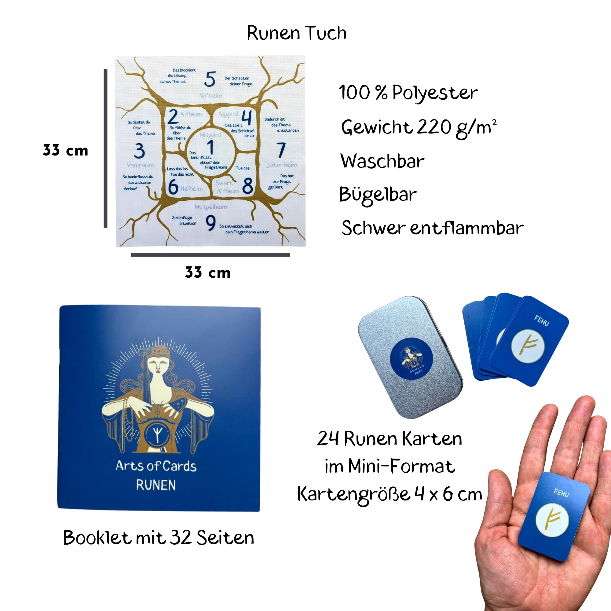 Runen Orakel Set Runenkarten Runentuch und Booklet mini Karten und Tuch
