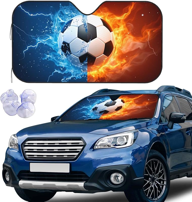 Protetor Solar para Para-brisa Jnomin Soccer em Poliéster com Filme de Alumínio e Ventosas