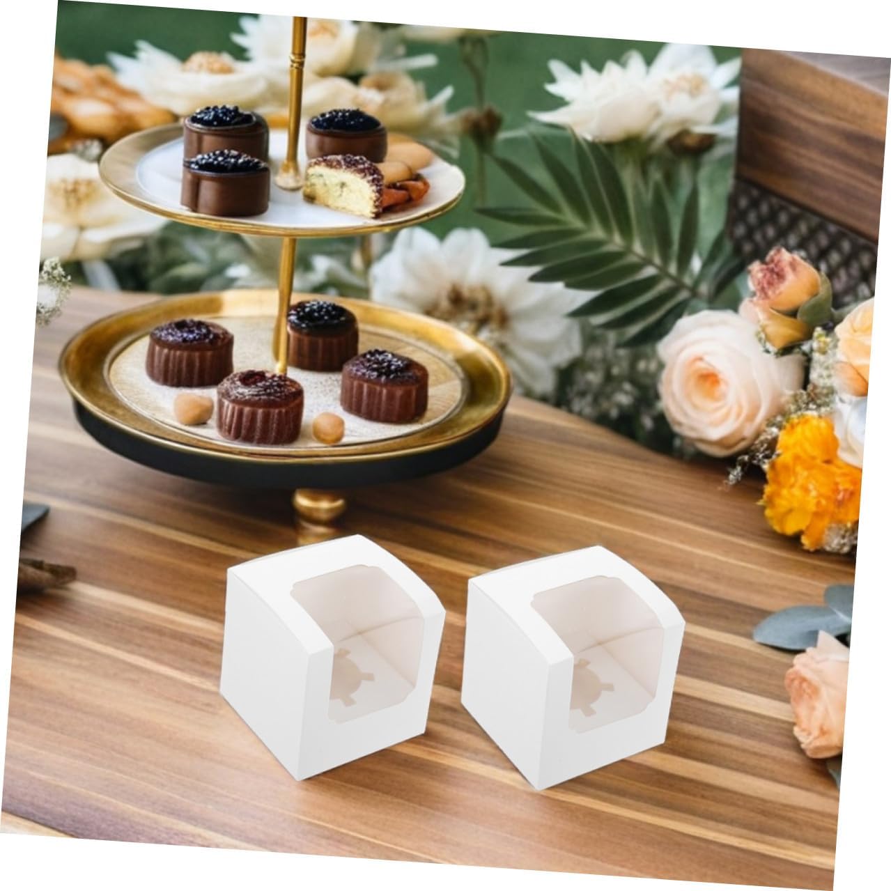 40pcs White Small Cupcake Boxes with Inserts, Individual Cardboard Muffin Containers for Party, Wedding, Dessert Packaging and Portable Cupcake Carrier