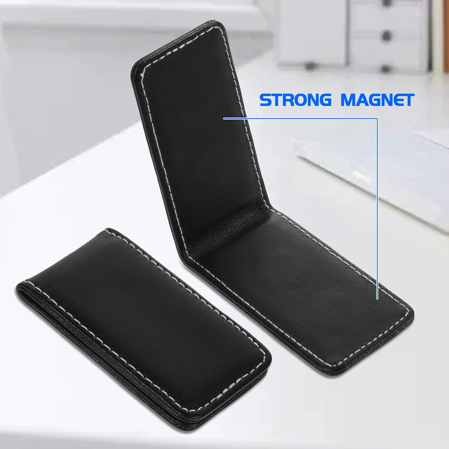 Black Magnetic Money Clip Minimalist Design Cash Wallet Slim Leather Business Money Holder for Card Men Wallet