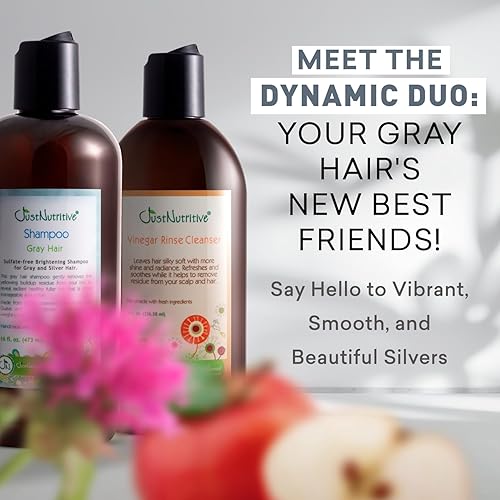Miniatura 3 de Just Nutritive Dúo aclarante de cabello gris  Champú de 16 onzas y limpiador de enjuague de vinergar de 8 onzas  Elimina tonos amarillentos o