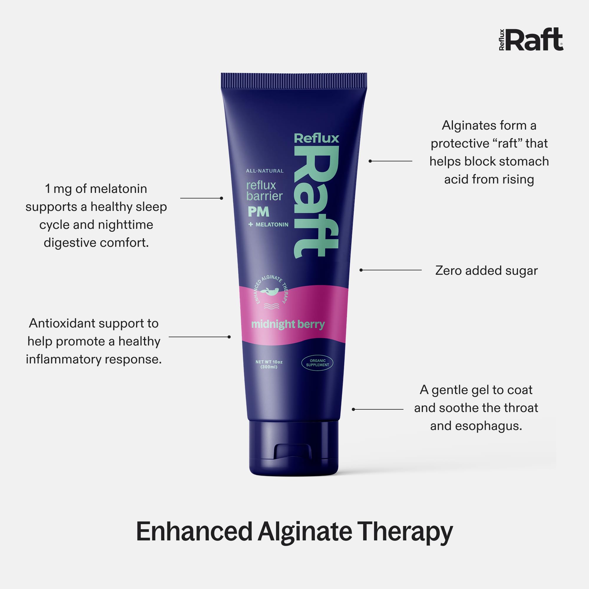 RefluxRaft Acid Reflux Alginate Therapy, Midnight Berry PM, 10 oz Tube, 2pk — Amazon image 6