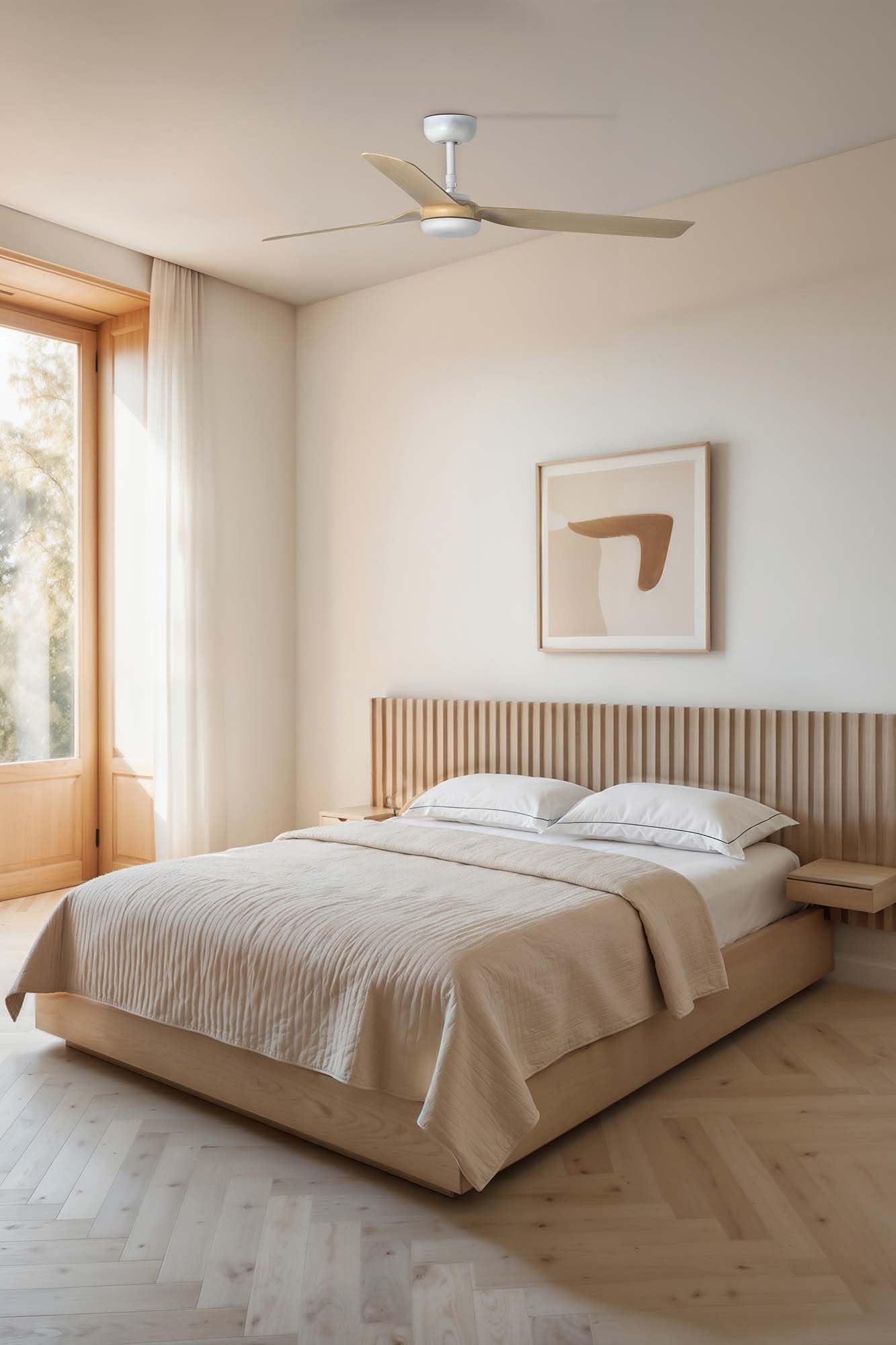 FARO BARCELONA 33816 - PUNT Ventilador de techo blanco/madera clara con motor DC