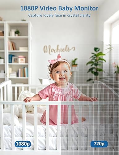 Miniatura 2 de Monitor de bebé 1080P sin WiFi con cámara y audio, pantalla de 5 pulgadas, batería de 5000 mAh de 32 horas, zoom 4X, visión nocturna, conversación