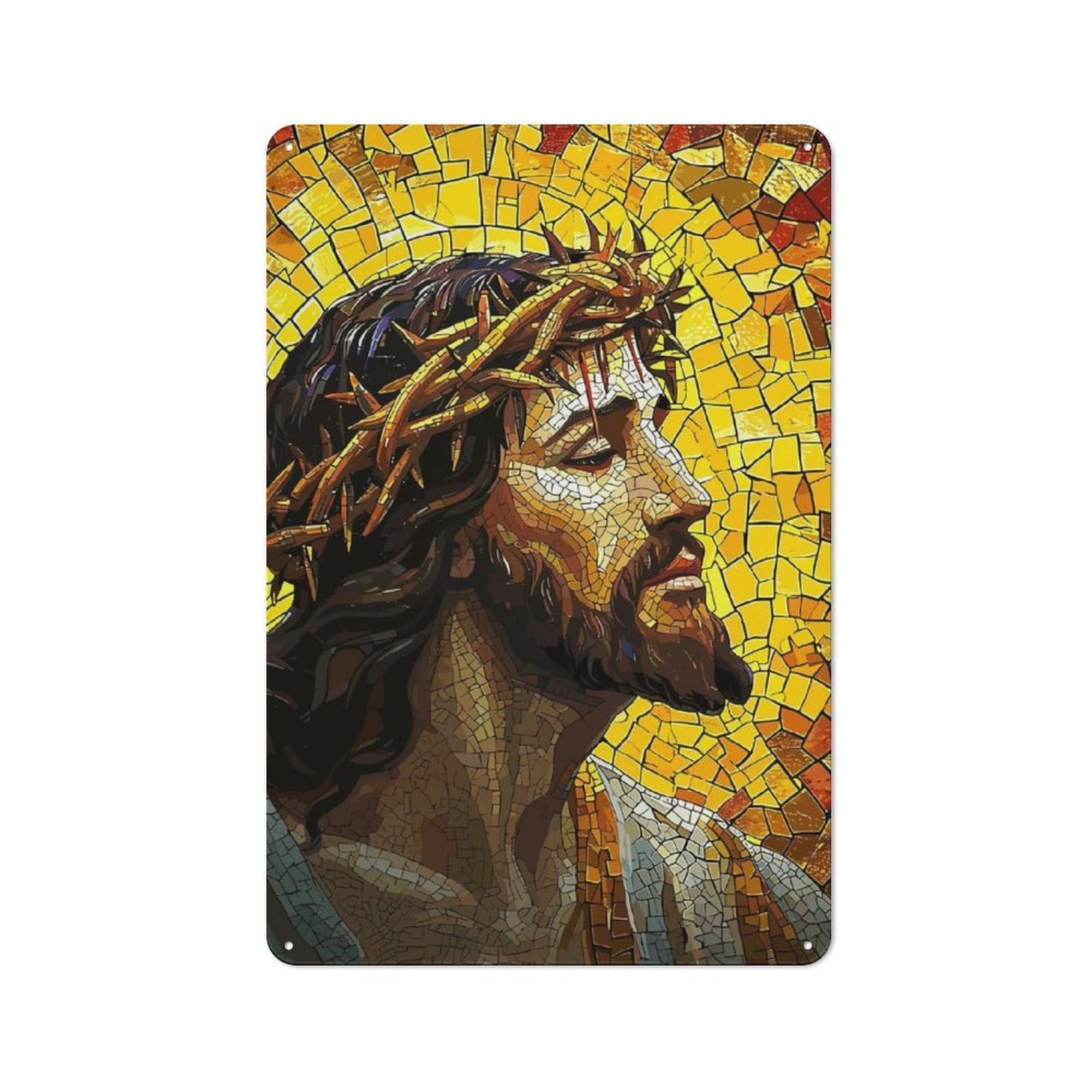 Junmoney Jesus Christ Mosaic Retro Metal Plaque 30X20cm Featuring For Garage Wall, A Winter Wall Decor Update For Workshop Decor Fans