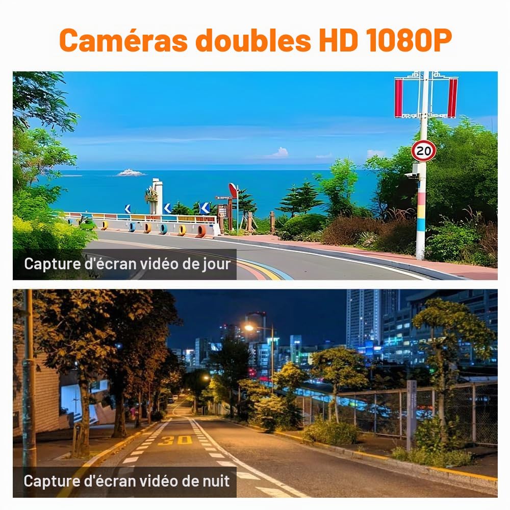 VSYSTO WiFi Caméra de Tableau de Bord pour Moto, HD 1080P, Vision Nocturne Starlight, système DVR à Grand Angle 130° Avant et arrière pour Moto, Contrôleur Filaire, Étanche, Enregistrement en Boucle