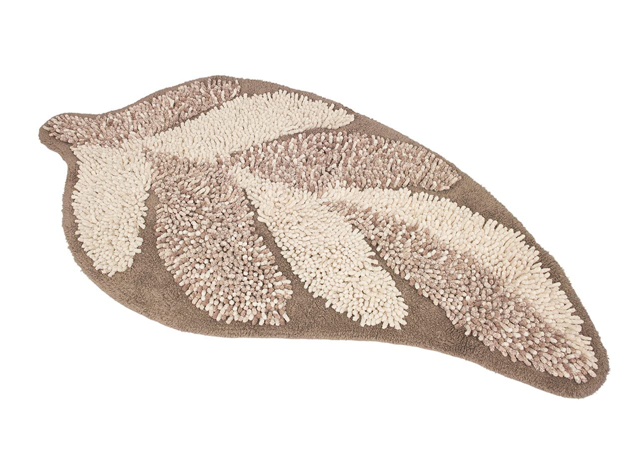 BIANCHERIAWEB Tappeto A Foglia Casa Bagno Cotone Spugna Morbida Antiscivolo Leaf Tortora