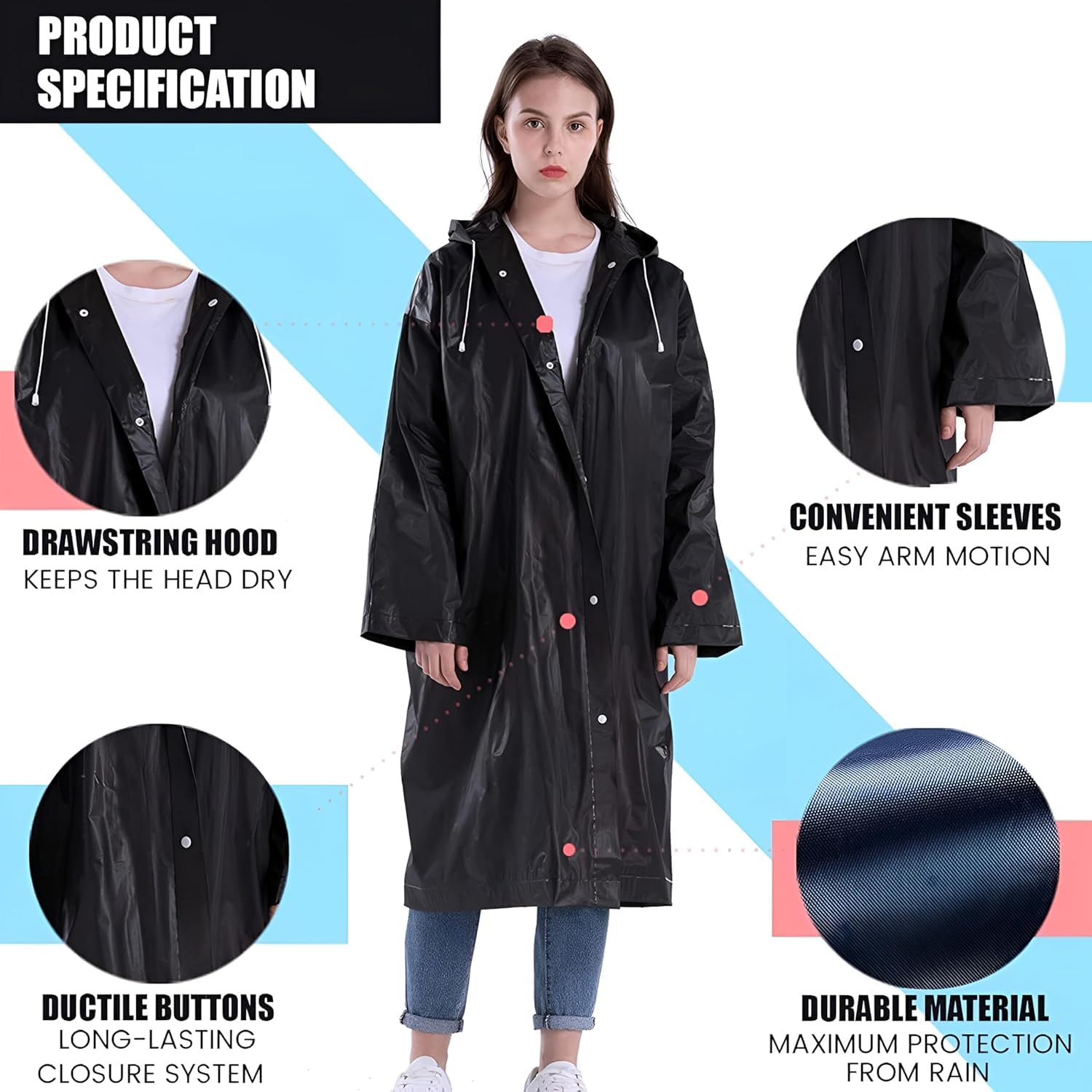 Allextreme EVA Waterproof Unisex Rain Coat Hooded Full Sleeves Outdoor Men, Women, Boys & Girls Rainwear Poncho Raincoat for Camping, Hiking & Travelling (Universal Size,1 Pc Black) 1