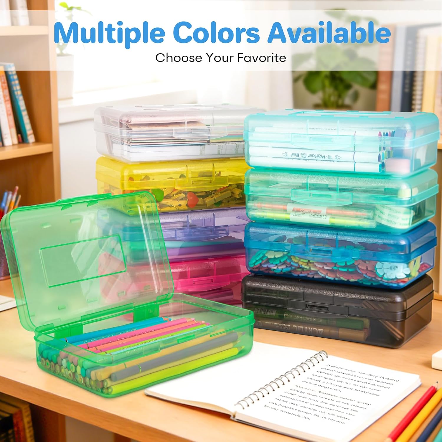 Plastic Hard Clear Color Pencil box Case for Girl Boy kids image 2