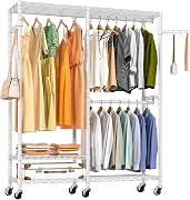 AZAKBL ハンガーラック 頑丈 大容量 洋服ラック 棚・フック・キャスター付き 耐荷重230kg 幅114×奥行40×高さ191cm ホワイト | スチールラック防サビ加工，棚板とハンガーバーは高さ調節可能，組み立て簡単 、日本語取扱説明書付きなので，省スペース，おしゃれ ，洋服収納，寝室・バルコニー・ランドリー用