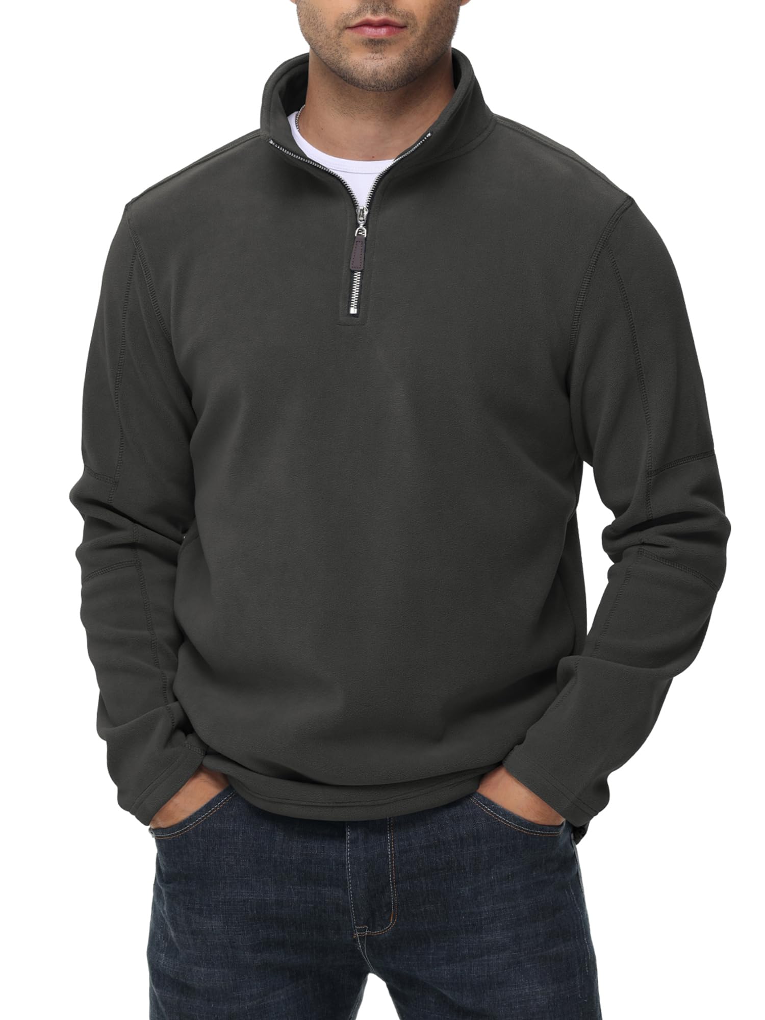 Livonmone Pull en polaire pour homme - Micro polaire chaud - Demi-fermeture éclair - Pour l'automne et l'hiver