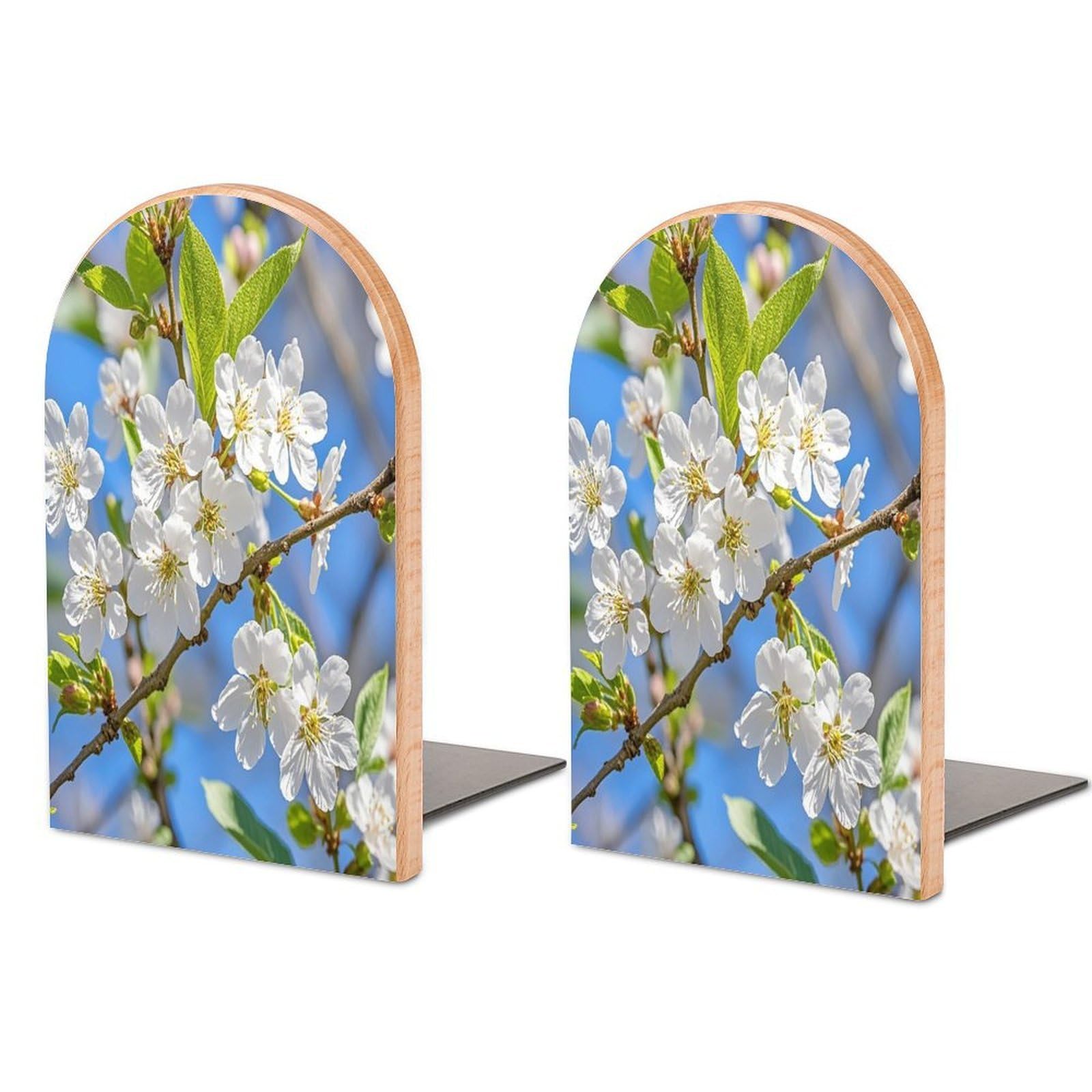 Beautiful Spring Cherry Blossoms Bookend for Shelves Unique Book End Sturdy Books Holder Heavy Duty Wooden Bookends Support Non-Slip Book Organizers Decorative Modern Bookend Holder for Home