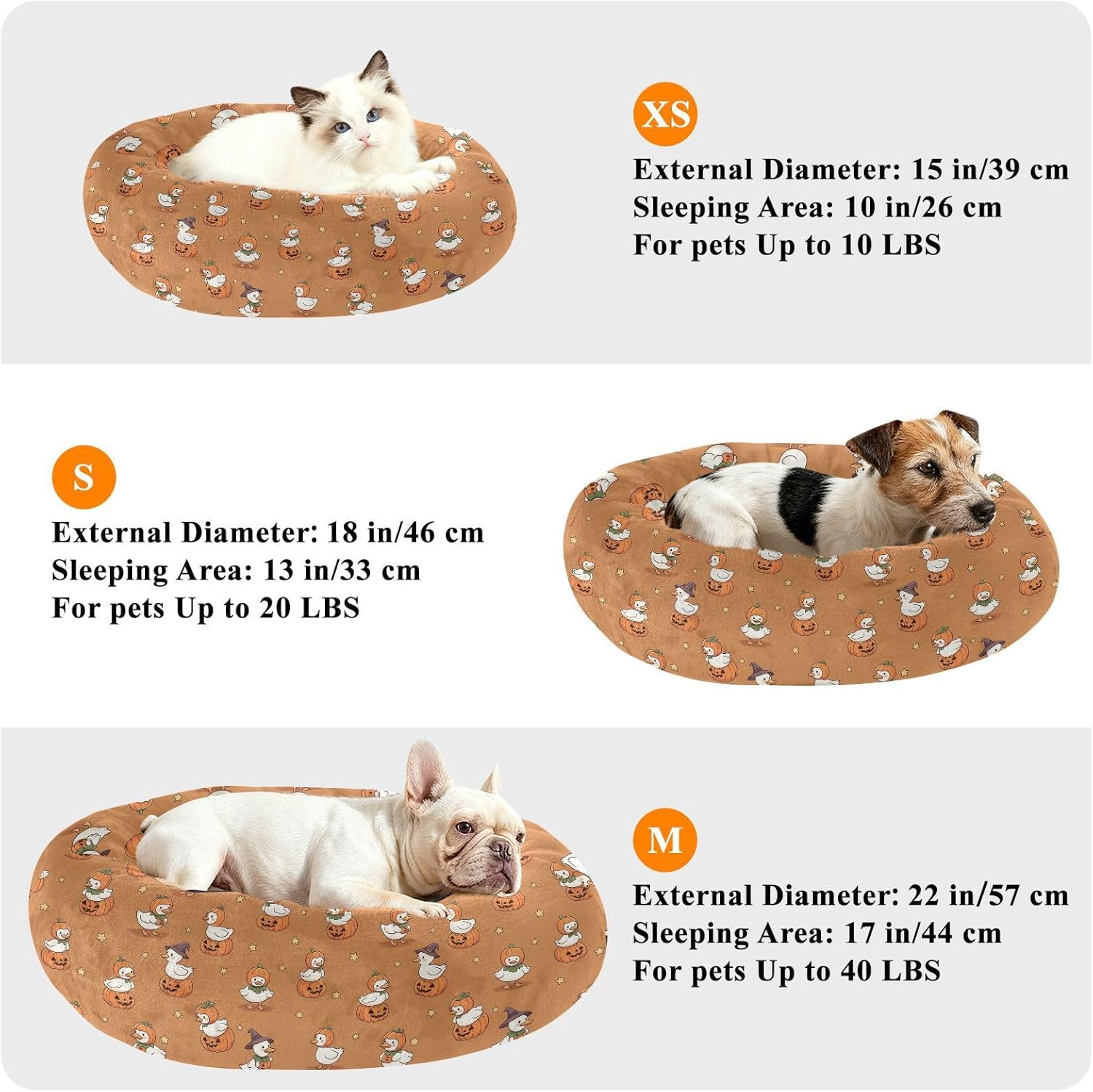 Halloween Duck Pumpkin Orange Pattern Dog Bed Small Medium Dog Bed Washable Donut Cat Beds Cute Pet Puppy Beds for Small Medium Dogs Cats Indoor,M