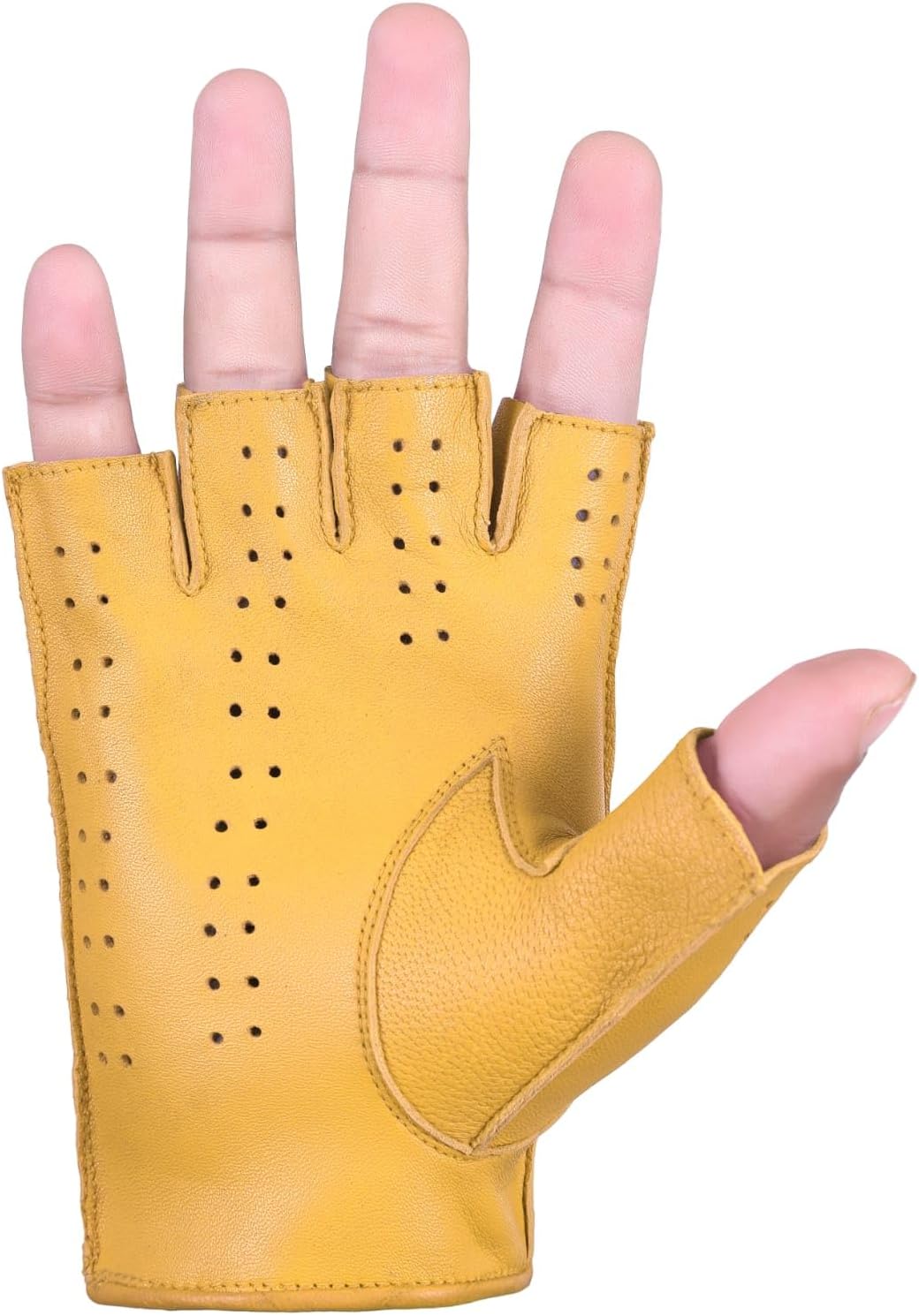 Driving Gloves Half Finger Finger Less Knuckle Holes For Men Genuine Leather, Commando Green