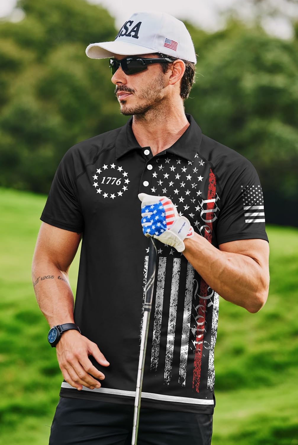 Mainfini Men's Short Sleeve Golf Shirts UPF 50+ Raglan Patriotic American Graphic Polo Shirt (S-3XL) - Image 9