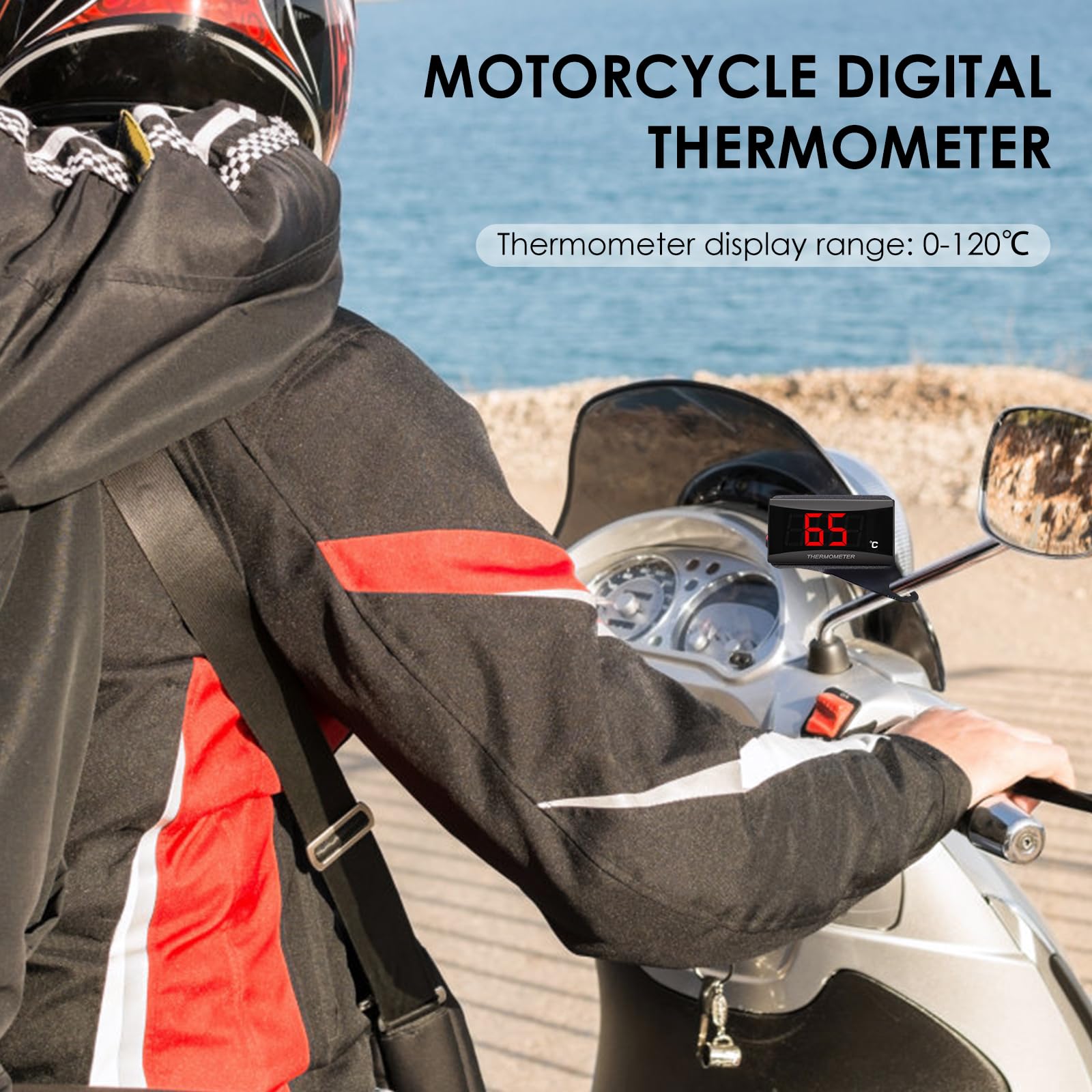 Thermomètre Numérique pour Moto, Moto Thermomètre Universel, Affichage numérique de la température l'eau Capteur en métal étanche jauge Adaptateur KOSO Red+18mm Adapter