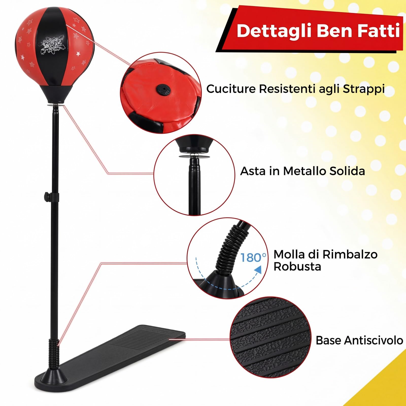 RELAX4LIFE Pungiball Bambini - Sacco da Boxe con Base a Pedale, Altezza Regolabile 85-130cm, Inclusi Guantini e Pompa Bambini 3-10 Anni