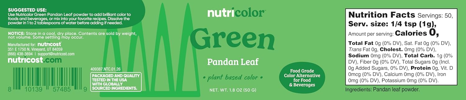 Nutricost Green Plant Based Food Coloring From Pandan Leaf Powder (50 Servings) - Nutricolor Color Alternative For Food & Beverages - Image 5