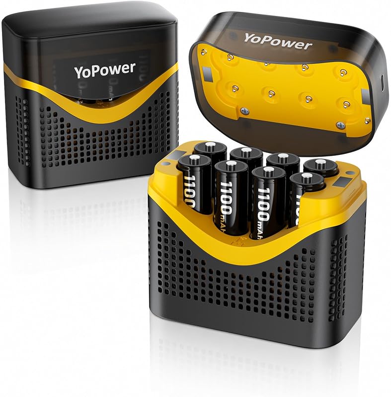 Rechargeable AAA Batteries with Charger 8-Pack 1100mAh | 1500+ Cycles & Low Self-Discharge, Leak-Proof Kid-Safe NiMH Batteries with Portable 8-Bay Charger Storage Case