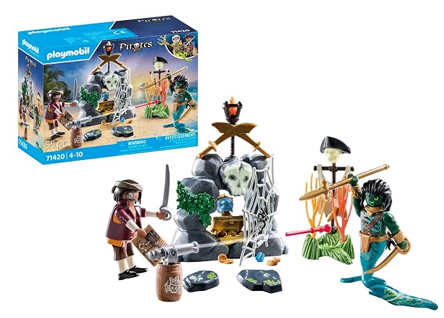PLAYMOBIL Pirates 71420 Búsqueda del Tesoro, en Busca del cráneo de Cristal, un emocionante Mundo Submarino con un Pirata y un Anguila Morena, Juguetes para niños a Partir de 4 años