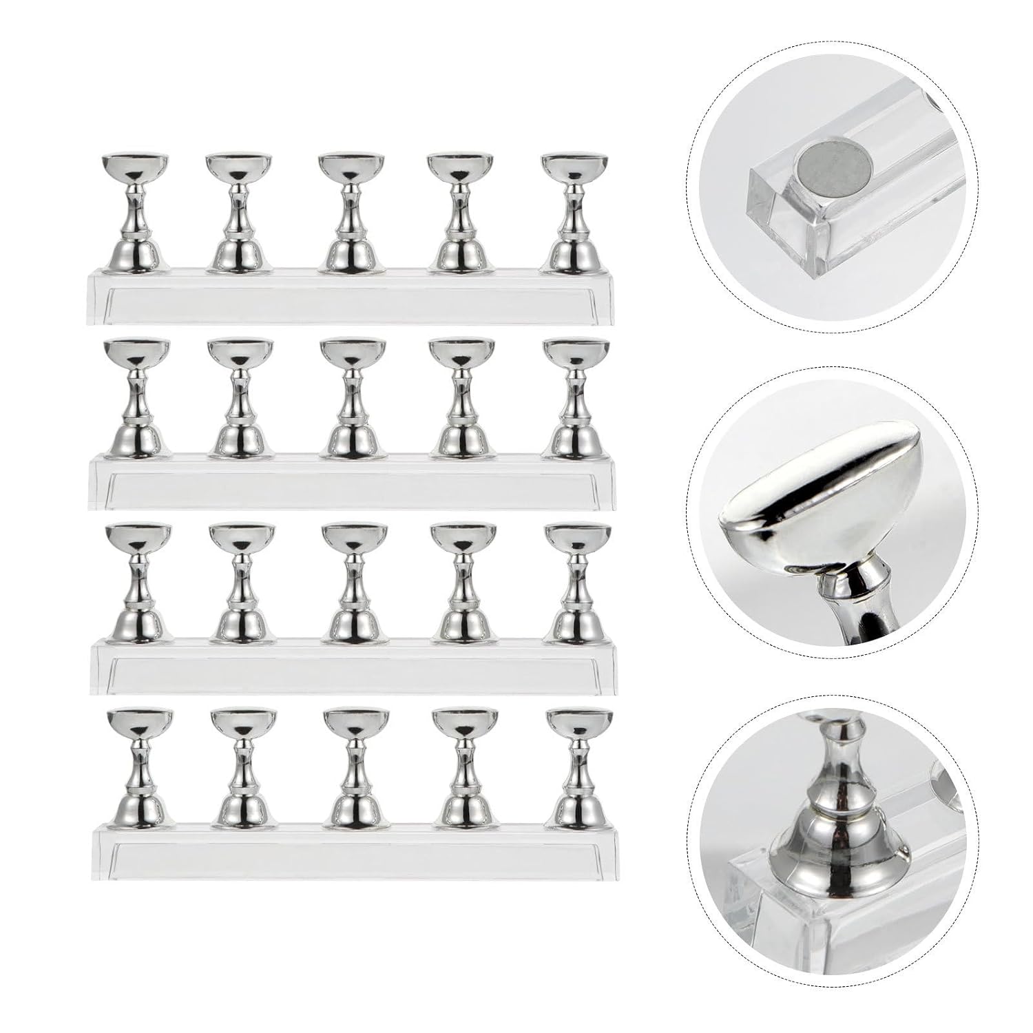 4pcs Nail Art Display Shelf Checkerboard Bracket Practice Stand | Silver Finish, Creative Practical Design, for Nail Paintings and Salons