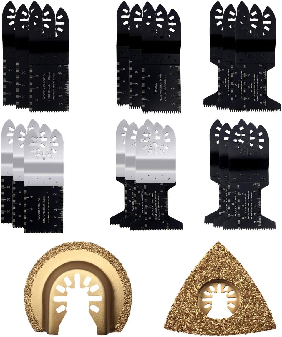 20PCS Wood/Metal Oscillating Multitool Quick Release Saw Blades Fit Fein Multimaster Porter Cable Black & Decker Bosch Dremel Craftsman Ridgid Ryobi Makita Milwaukee Dewalt