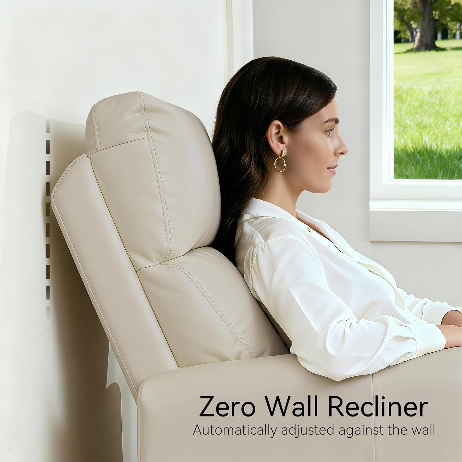 MCombo Power Small Recliners for Small Spaces, Living Room, RVs, Modern Style Zero Wall Hugger Recliners Chair with Lumbar Support, USB&Charging Ports, FSC Certified, Faux Leather PR699 (Beige)
