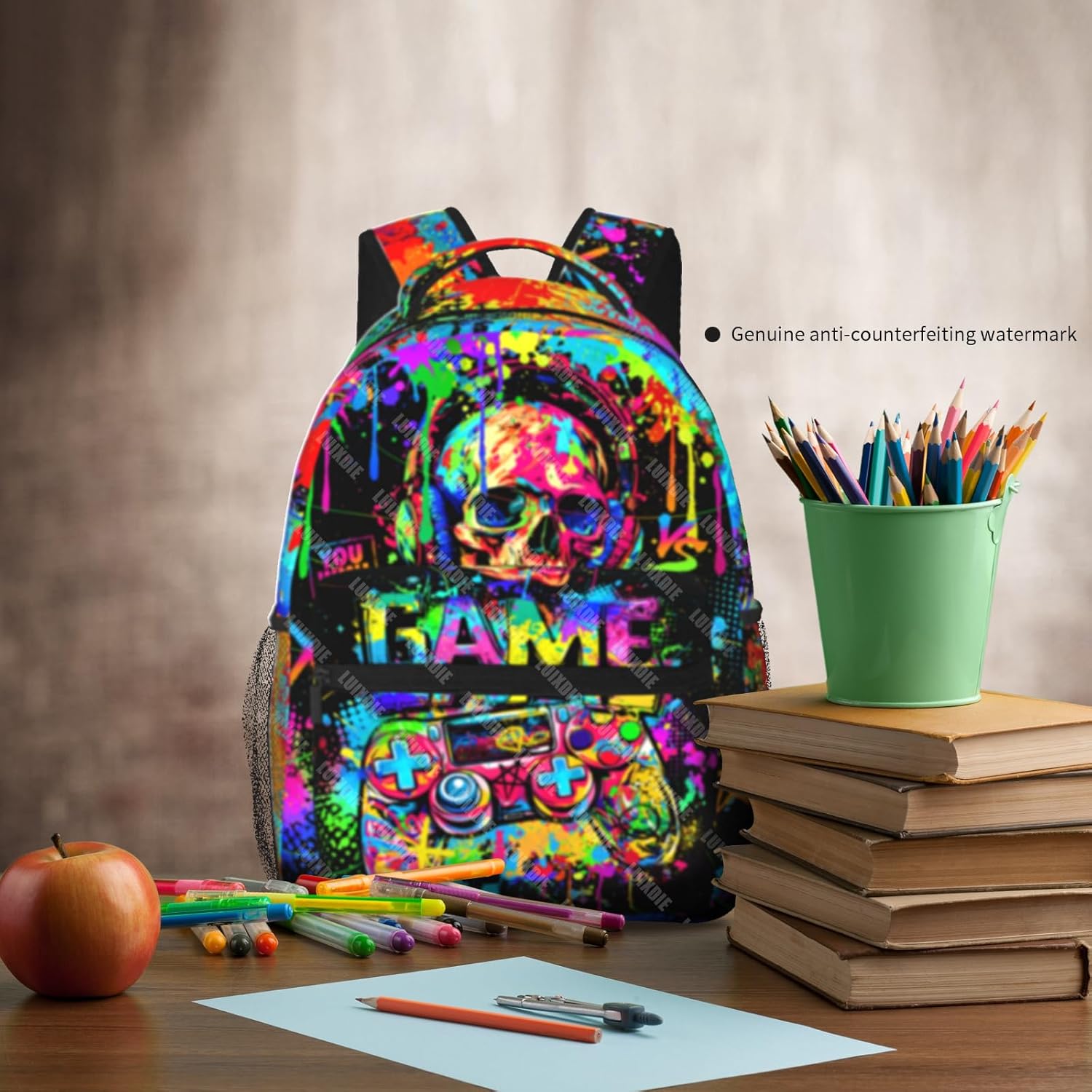 Video Game Backpack for Boys Backpacks for School Boys Graffiti Gaming School Bookbags for Kids Gothic Skull Backpack for Preschool Kindergarten Bookbags Nursery Daycare