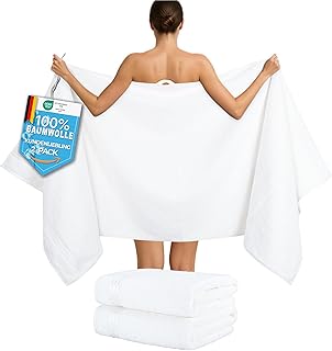 Hammetex Saunahandtücher 80x200 cm 2er Set – Extra Große Duschtücher – 100% Baumwolle Frottier – Oeko-TEX Zertifiziert – Weich, Saugstark – mit Aufhänger, Weiß