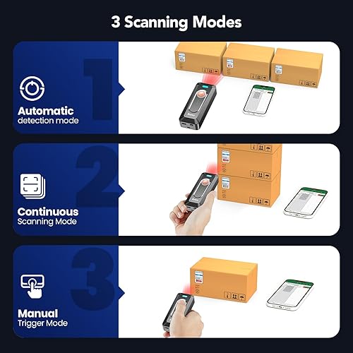 Vista 6 de Eyoyo Escáner de código de barras portátil 2D Bluetooth con clip, batería de 2000 mAh con indicador de nivel, mini lector de código de barras QR 1D