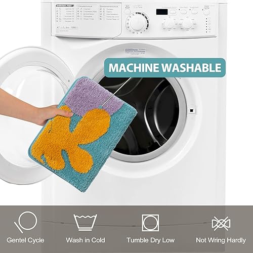 Miniatura 18 de Uphome Alfombra de baño larga con hojas abstractas coloridas, antideslizante, absorbente de agua, bohemio, de microfibra suave, lavable a máquina