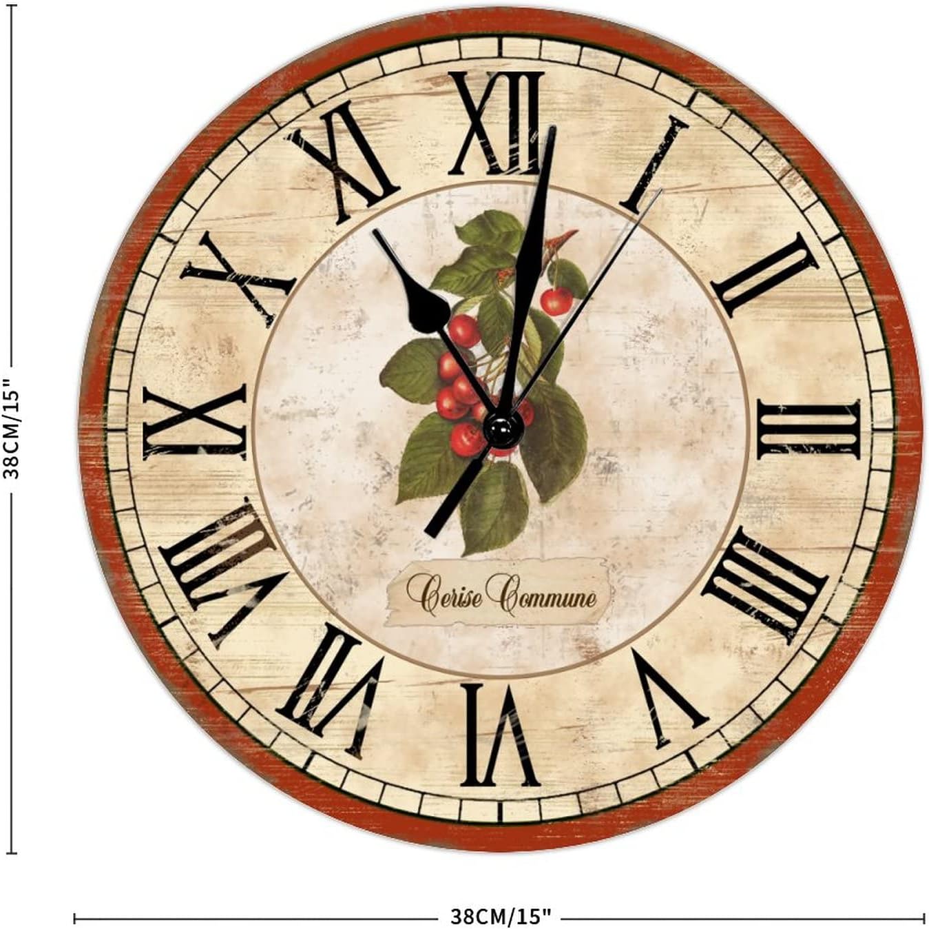 Cherry Kitchen Hanging Wall Clock Battery Operated Clocks French Cherry Clock Tuscan Country Style for Bathroom Bedroom Round Kitchen Decor Fruit Clock 15Inch Birthday Housewarming Gift