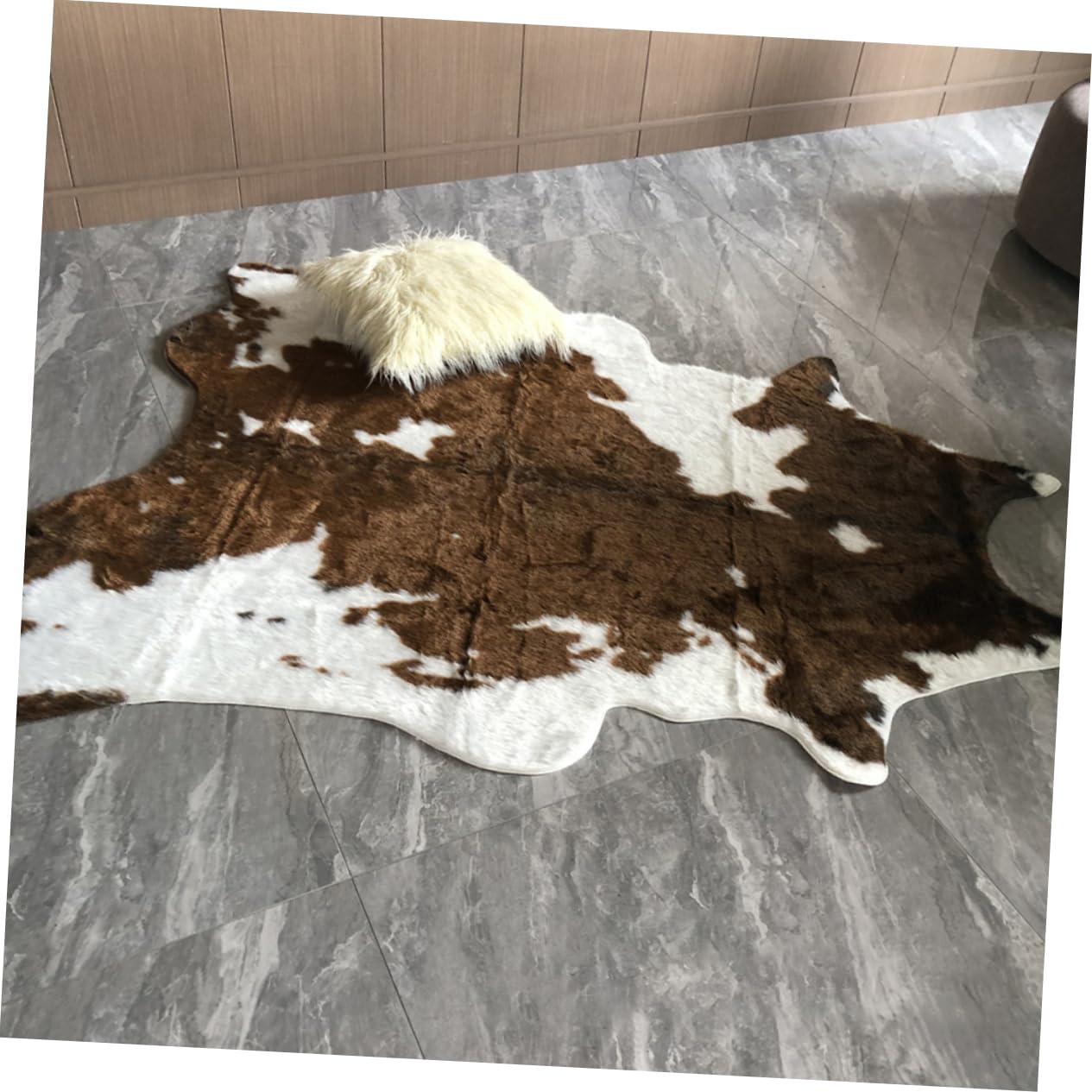 Tapis de Salon Marron en Imitation Cuir Peau de Vache Décoratif