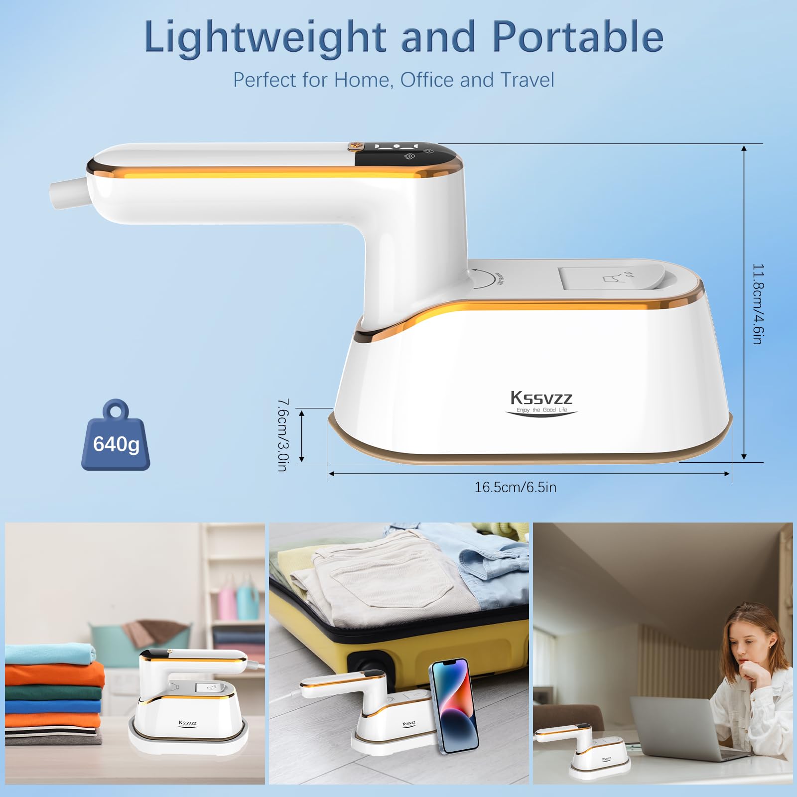 Plancha Vertical Vapor - Mini Plancha Vapor, Pantalla LCD 2 en 1, 110 ml Eliminador de Arrugas para Prendas, Calentamiento Rápido 15S, Plancha de Vapor para Viaje, Casa, Oficina（Blanco）