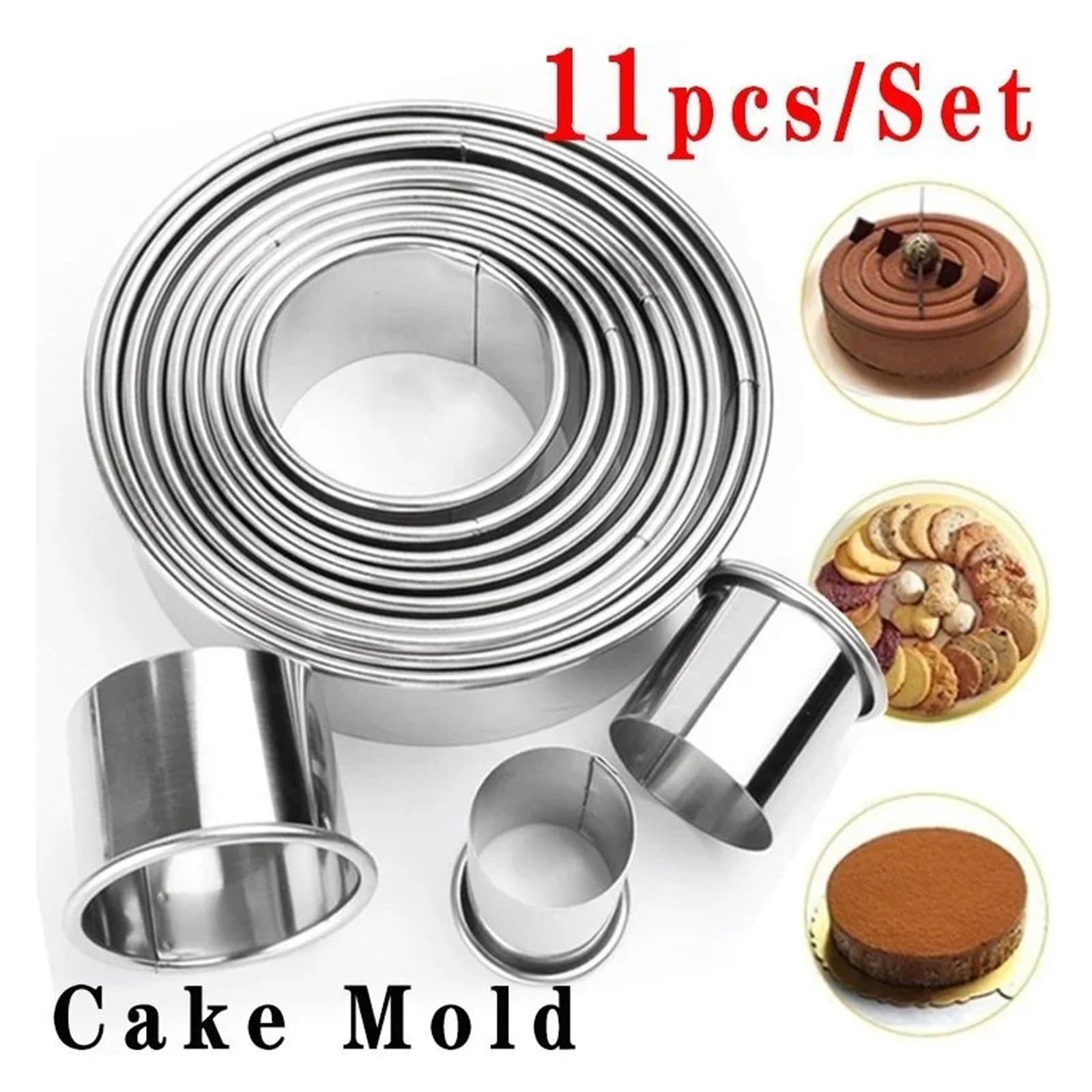 Runde Ausstechformen aus Edelstahl, 11-teiliges Set, DIY-Gebäck-Backringformen for Kekse und Kekse