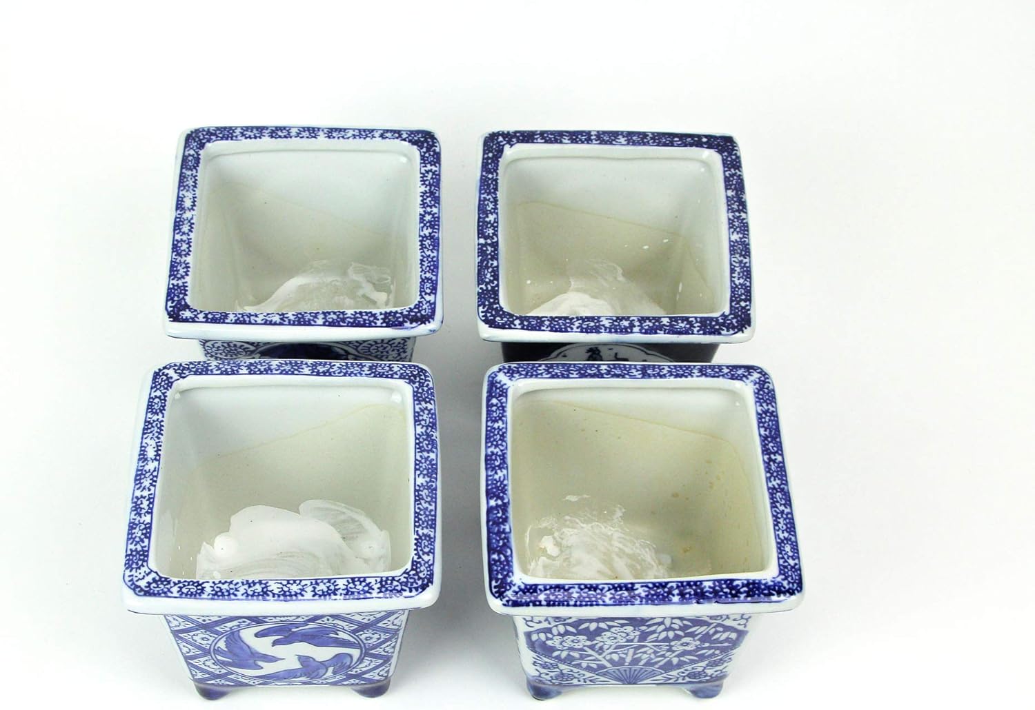 Napco Footed Square Blue and White 4 x 5.5 Porcelain Planter Pots; Set of 4