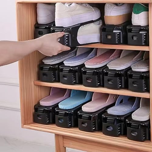 Miniatura 6 de Antigo Organizador de ranuras para zapatos, 20 unidades, apilador de zapatos ajustable para organización del armario, soporte para zapatos de doble