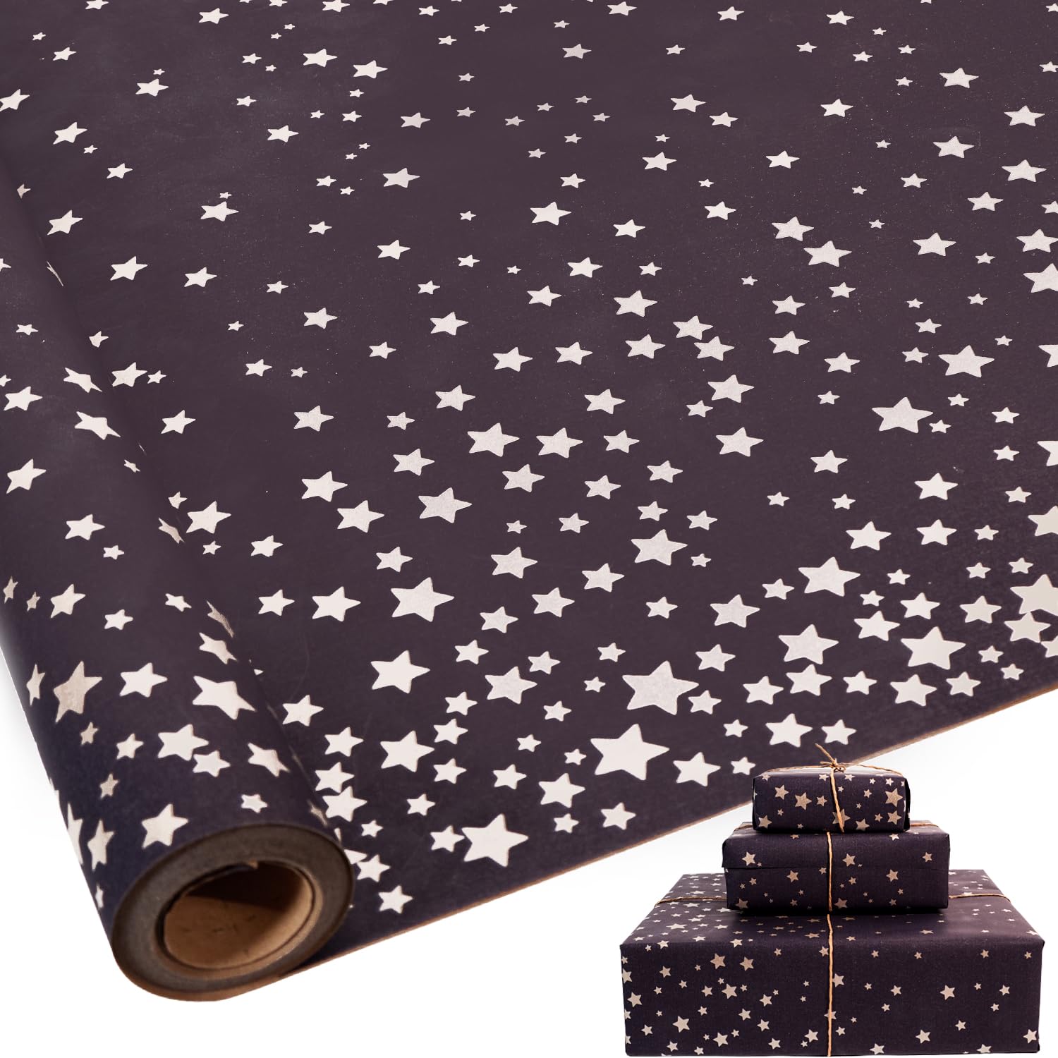 Birthday Wrapping Paper Roll,43cm*10m Star Wrapping Paper,Kraft Gift Wrap Paper for Birthday,Party,Wedding, Christmas,Festive Decorations,DIY Crafts (Navy Blue)