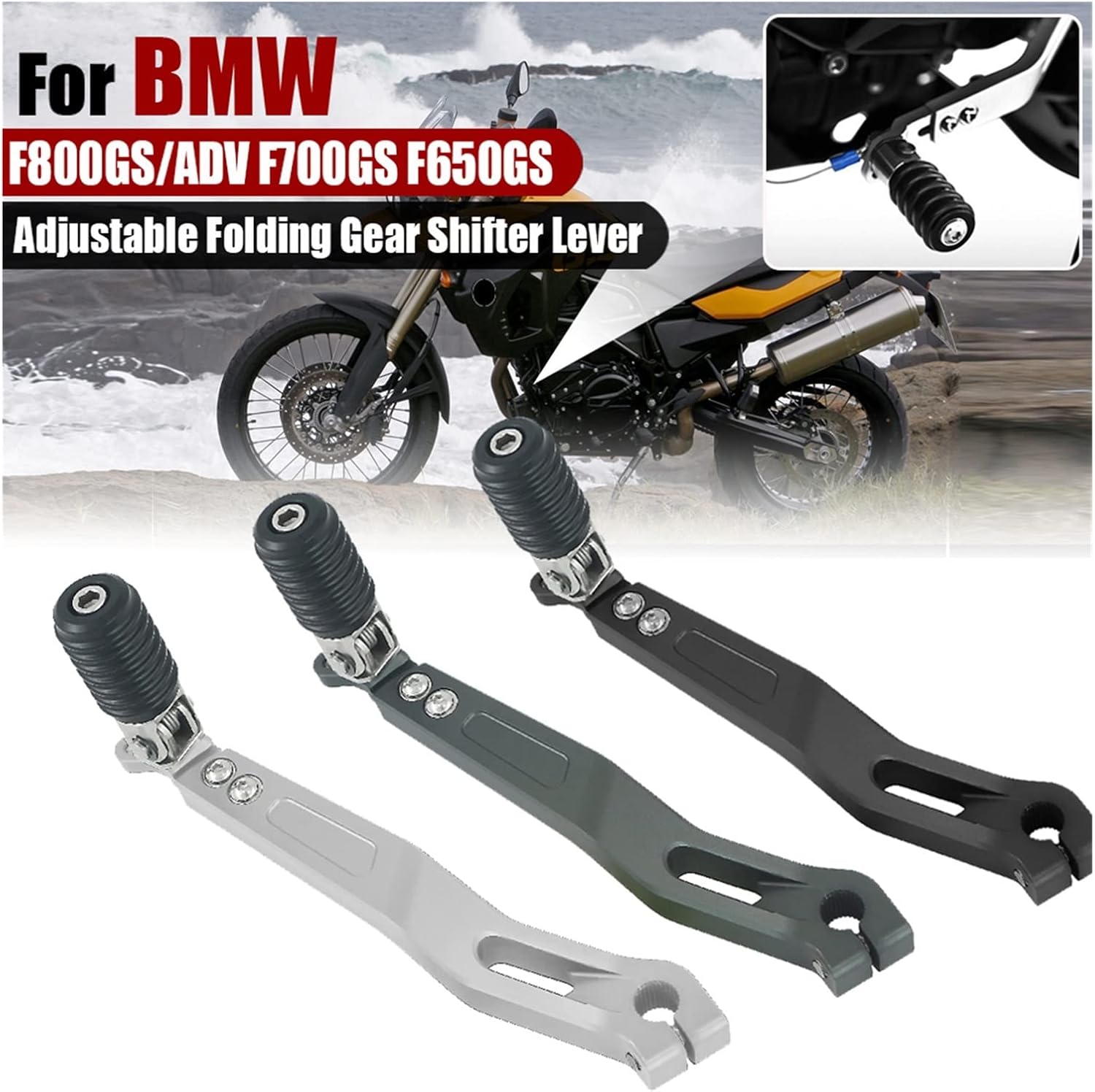 for BMW F800GS Adventure F700GS F650GS Shift Pedal Lever Motorcycle Aluminum Adjustable Folding Gear Shifter Replacement Upgrade Accessories (Color : Black)