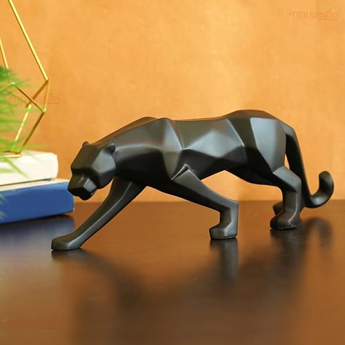 TIED RIBBONS Modern Geometrical Black Panther Jaguar Sculpture Action Showpiece Animal Figurines Decorative Item for Home Dcor Living Room Bedroom Table Top Decoration(10.1 Cm X 26.6 Cm),Resi